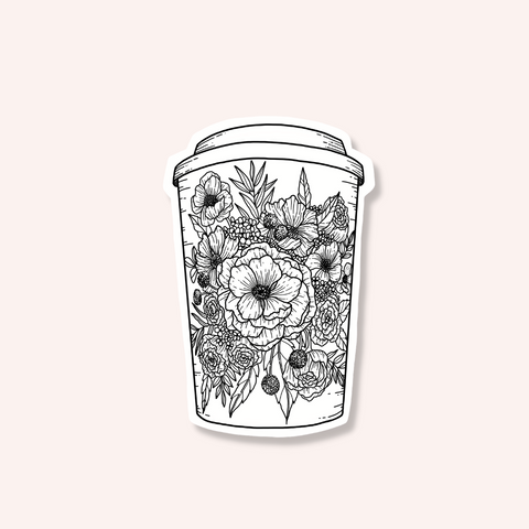 Floral Coffee Cup Sticker