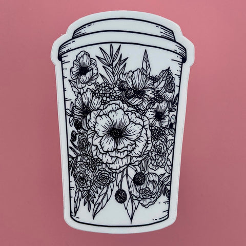 Floral Coffee Cup Sticker